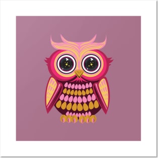 Star Eye Owl - Pink Orange Posters and Art